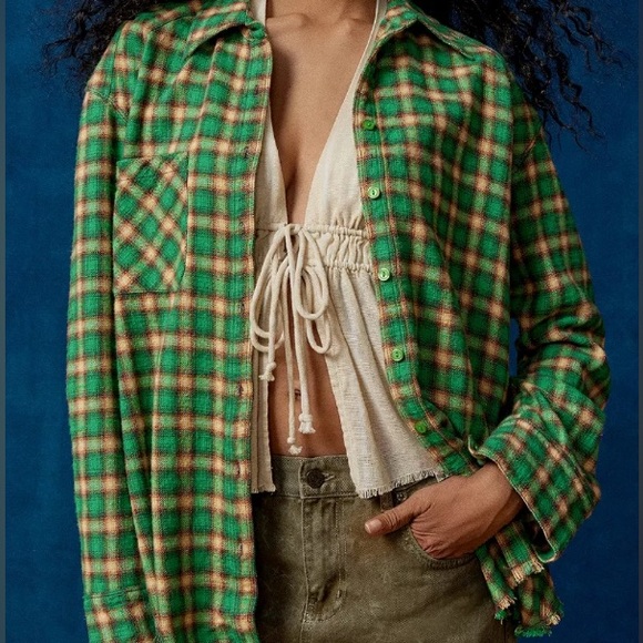 Urban Outfitters BDG Brixton Button-Down Flannel Shirt. NWT. Green combo - Picture 2 of 5